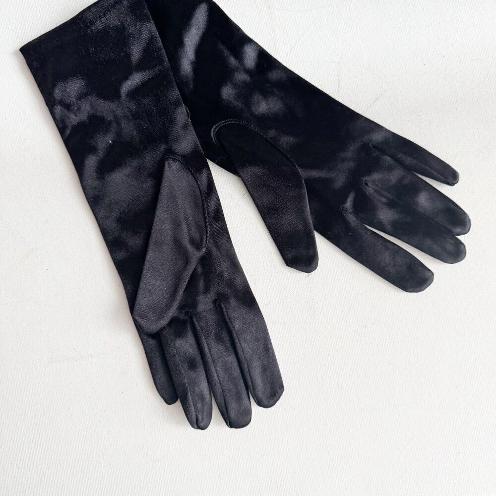 Vintage Black Satin Floral Beaded Embroidered Evening Gloves S - Picture 4 of 8